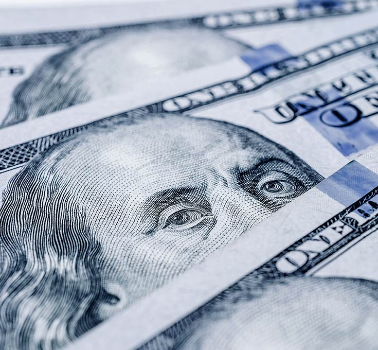 Close-up of American one-hundred-dollar bills