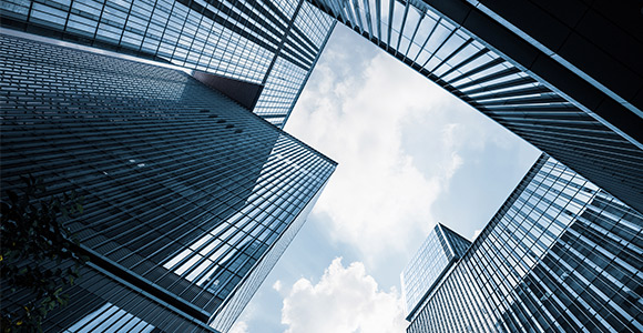 A worm's eye view of corporate buildings